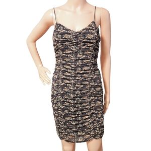 Y2K Floral Ruched Bodycon Mini Dress Almost Famous Black M Spaghetti Strap Lined